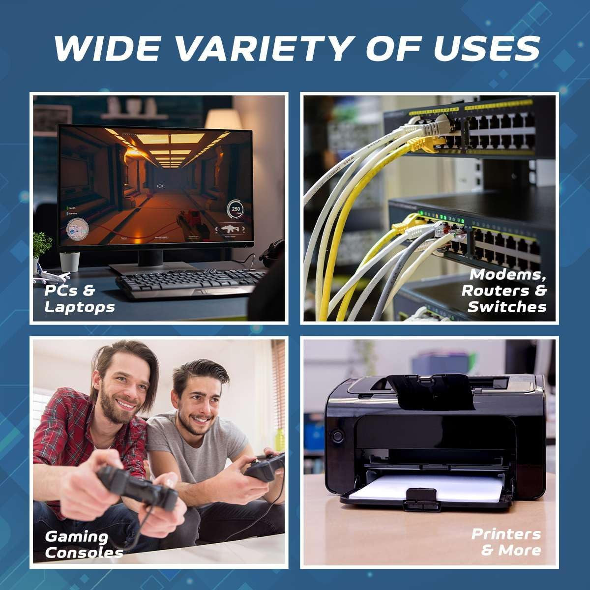 Cat5E 75FT Network Ethernet Patch Cable, 350Mhz Internet Wire, Backwards Compatible with Cat5, for PC, Modem, Router, Consoles for Home and Office, Black