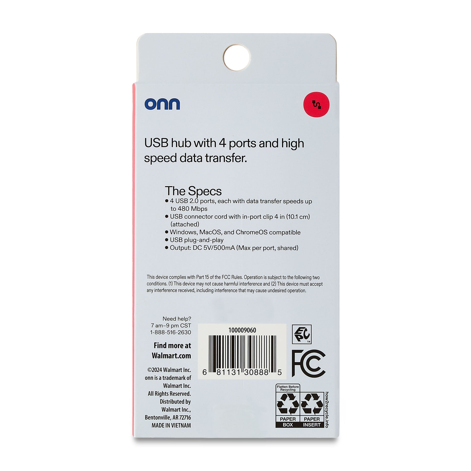 Portable 4-Port USB Hub with USB 2.0 Ports