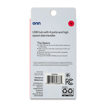 Portable 4-Port USB Hub with USB 2.0 Ports