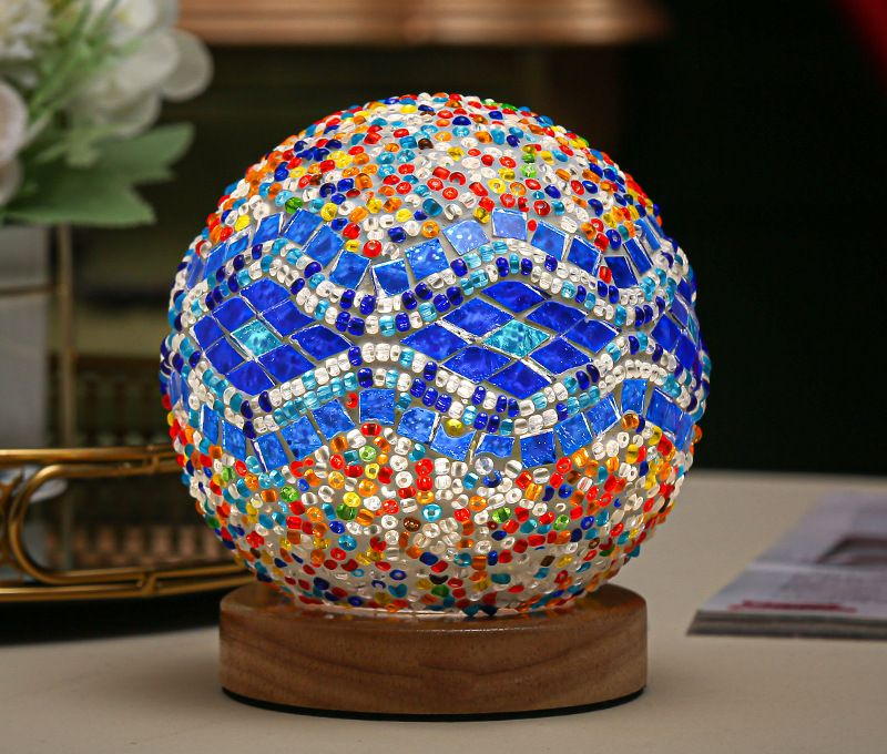 Bohemian Mosaic Globe Night Light – RGB Color Changing LED Table Lamp with Remote & USB Charging