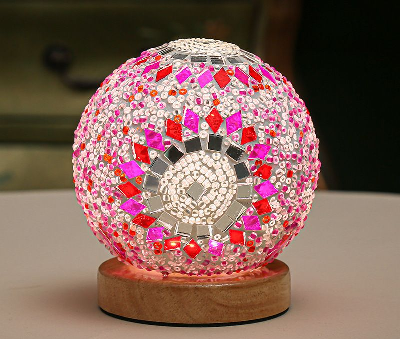 Bohemian Mosaic Globe Night Light – RGB Color Changing LED Table Lamp with Remote & USB Charging