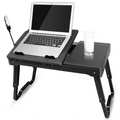 Foldable Laptop Table with Cooling Fan – Adjustable Bed Desk with LED Light, Mouse Pad & 4 USB Ports