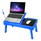 Foldable Laptop Table with Cooling Fan – Adjustable Bed Desk with LED Light, Mouse Pad & 4 USB Ports