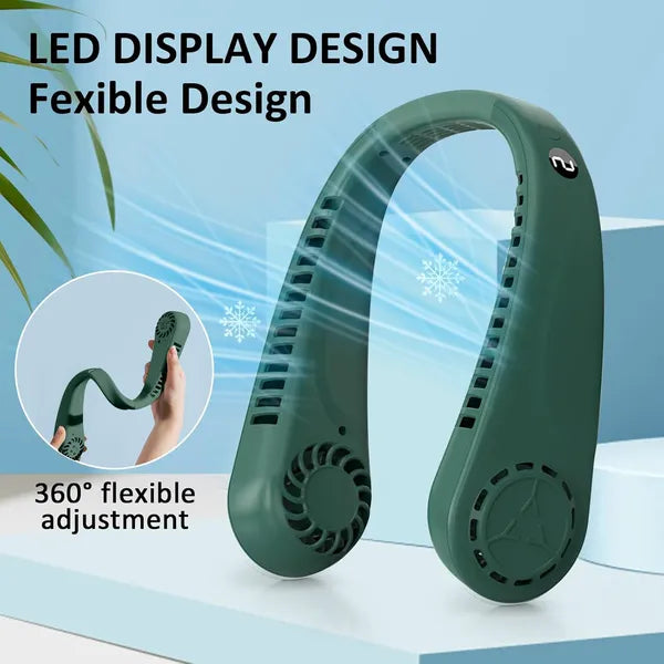 Bladeless Neck Fan with Screen Display, 5 Speeds & USB-Powered Cooling