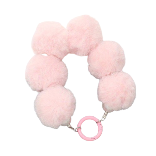 Plush Phone Chain Keychain with Beaded Anti‑Loss Strap