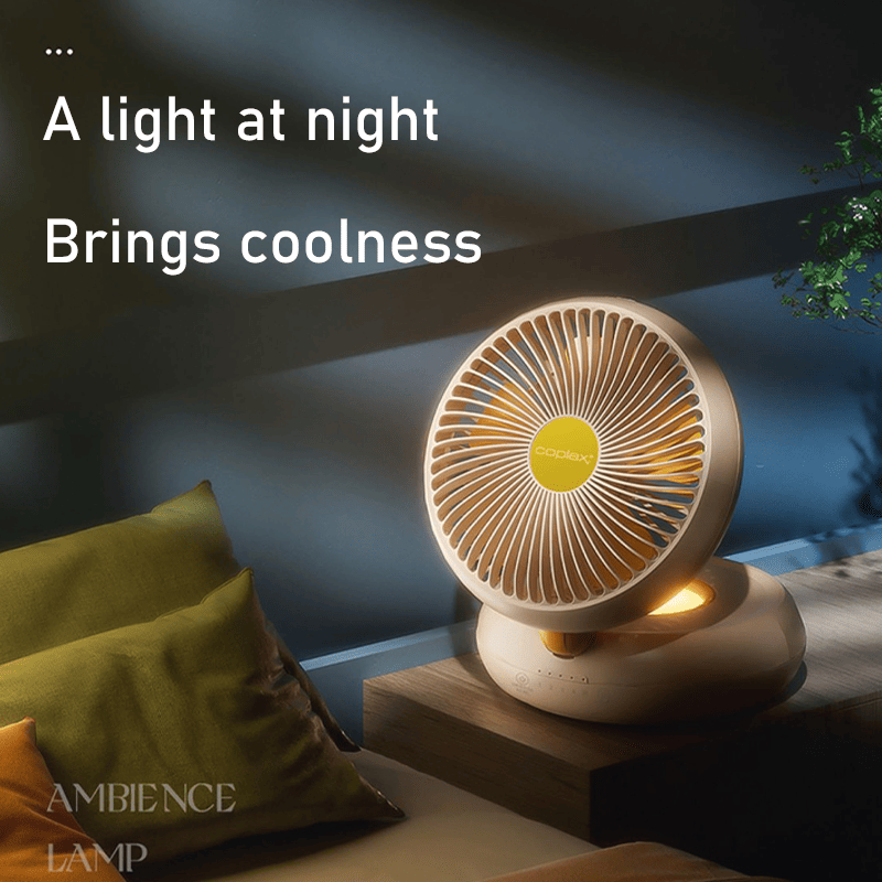 table fan with built‑in soft night light for sleep and nighttime use