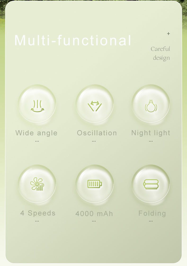 table fan with control panel showing four speed settings and oscillation mode