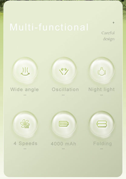 table fan with control panel showing four speed settings and oscillation mode