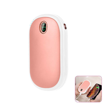 pink rechargeable hand warmer with digital temperature display