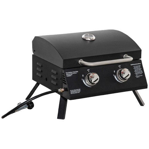 2-Burner Propane Gas Grill – Portable Tabletop BBQ with Foldable Legs, Lid & Thermometer, Black