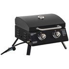 2-Burner Propane Gas Grill – Portable Tabletop BBQ with Foldable Legs, Lid & Thermometer, Black