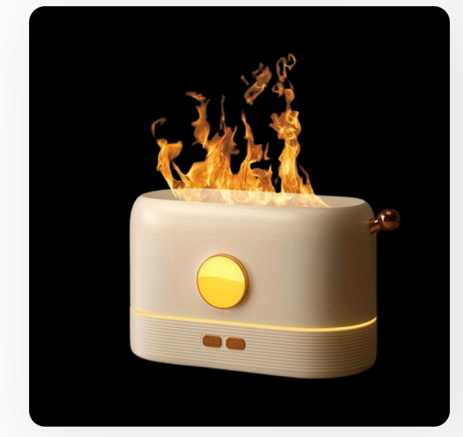 3D Flame Aromatherapy Humidifier – 250ml Silent Cool Mist Essential Oil Diffuser with Flame Night Light (Black/White)