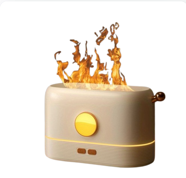 3D Flame Aromatherapy Humidifier – 250ml Silent Cool Mist Essential Oil Diffuser with Flame Night Light (Black/White)