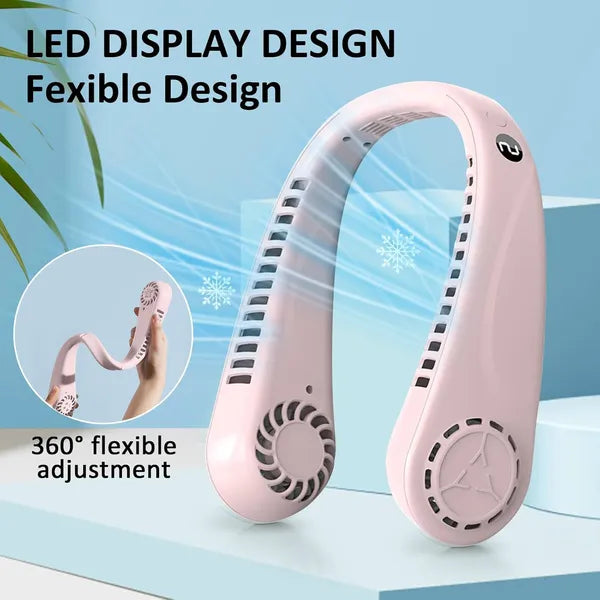 Bladeless Neck Fan with Screen Display, 5 Speeds & USB-Powered Cooling